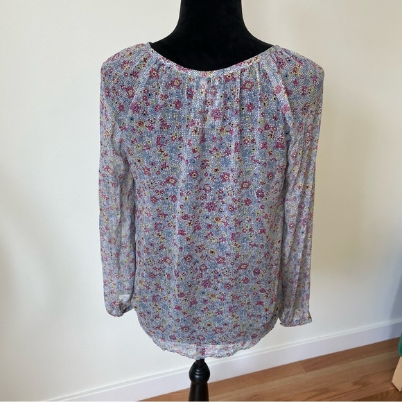 Joie Multicolor Abstract Floral Print Silk Tie Neck Hidden Button Placket Blouse - Picture 3 of 6